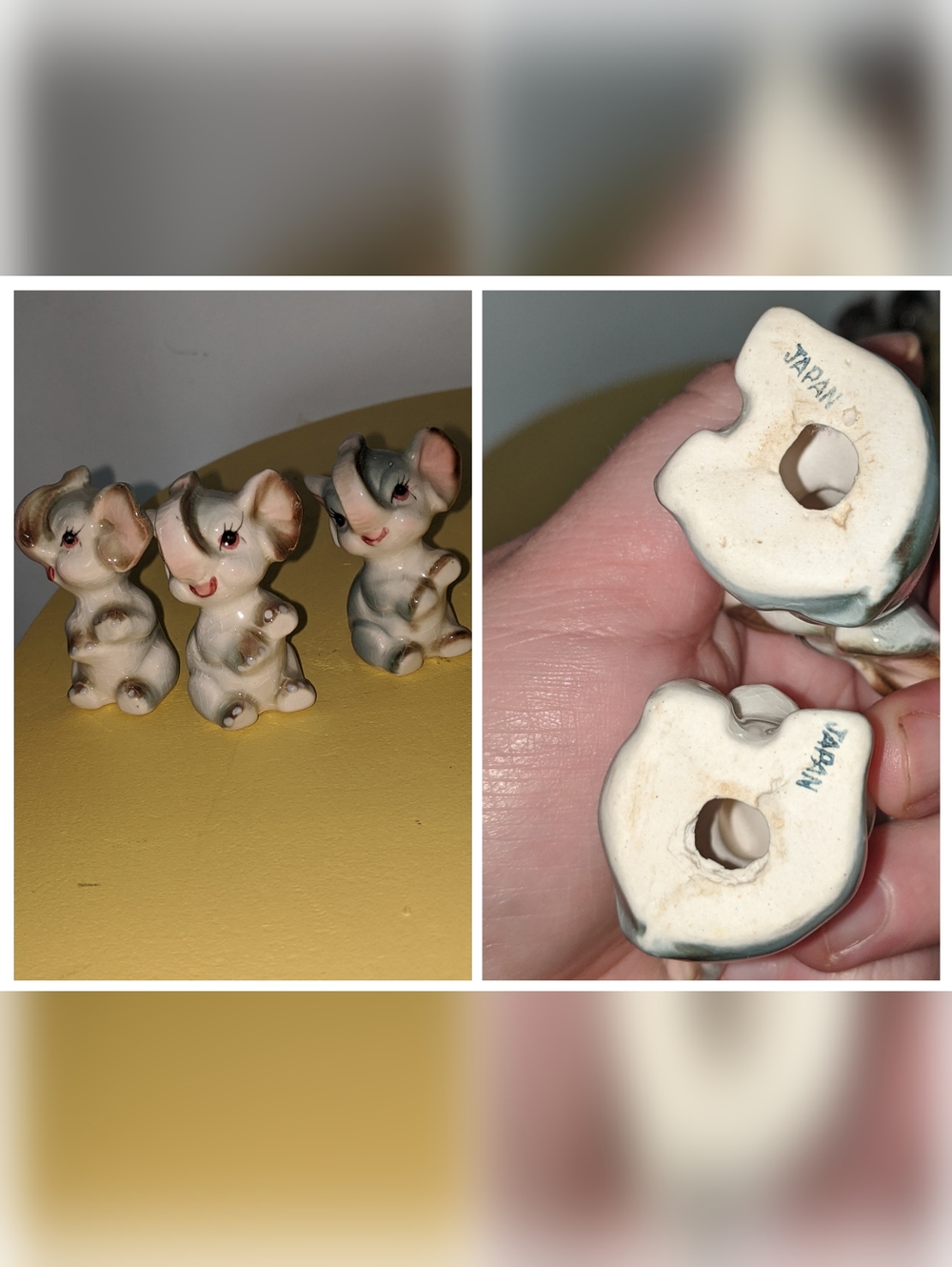 50's Vintage Kitsch Ceramic Elephant Figurine Trio (Made In Japan)